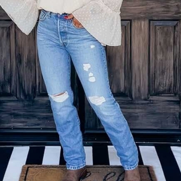 Levi's 501 High Waisted Straight Leg Jeans BIG E - Picture 2 of 12